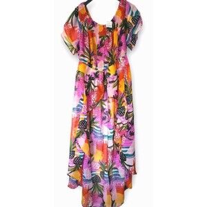 Ashley Stewart Open Hi Low Duster Women 18/20 Pink Floral Print  Button NWT